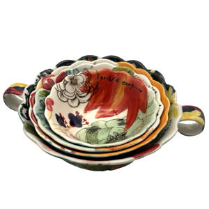 Set of 4 Unbranded Nesting Measuring Cups Floral Design Inside & Out Porcelain